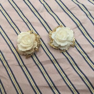 Vintage BSK white rose earrings